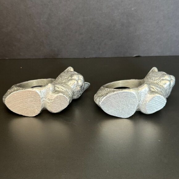 Vintage Set Of 4 Cat Shaped Napkin Rings Metal Table Decor Gift Ready - Picture 5 of 8